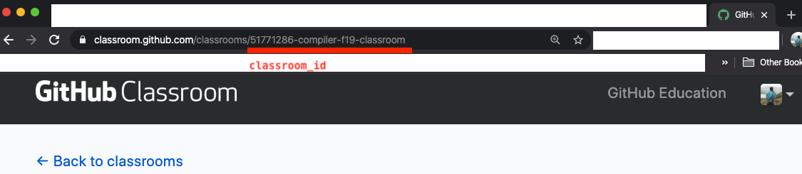 id field in the url of github classroom
